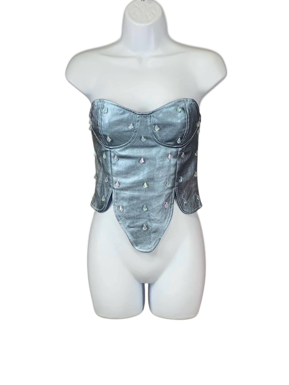 PrettyLittleThing Blue Metallic Coated Corset Top